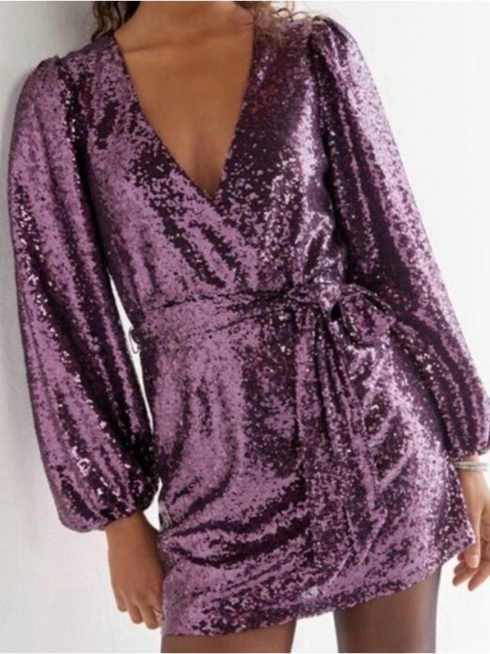 NWT Francesca’s Crossover Purple Sequin Dress